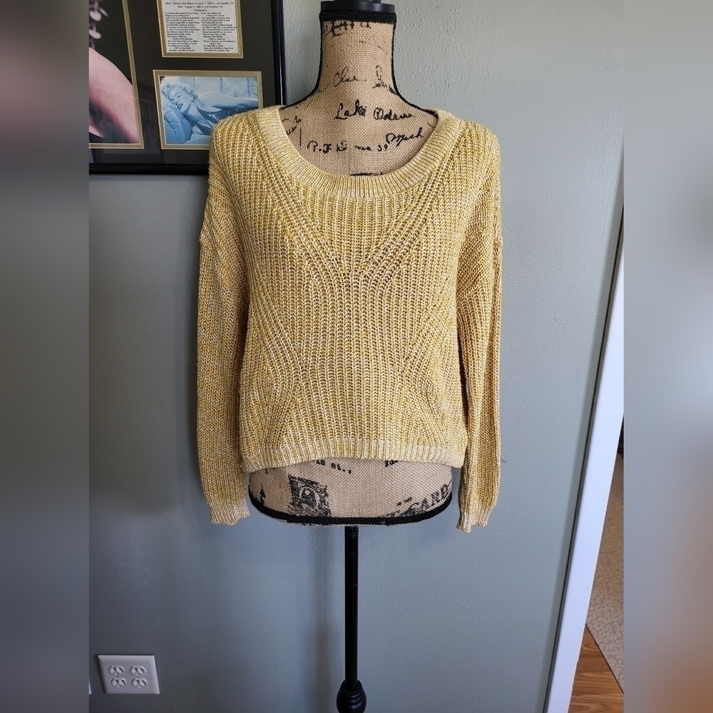 Express knit high low sweater with open back detail